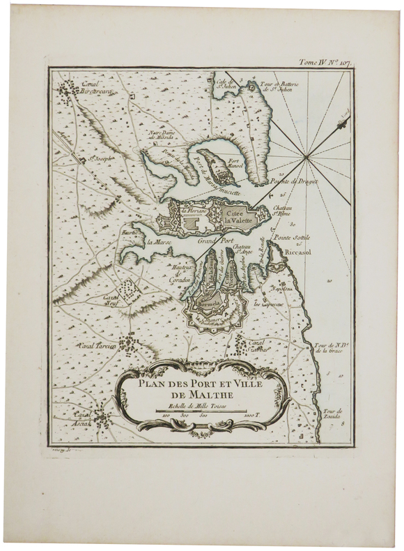  [MALTE] Plan des port et ville de Malthe.. BELLIN (Jacques-Nicolas).