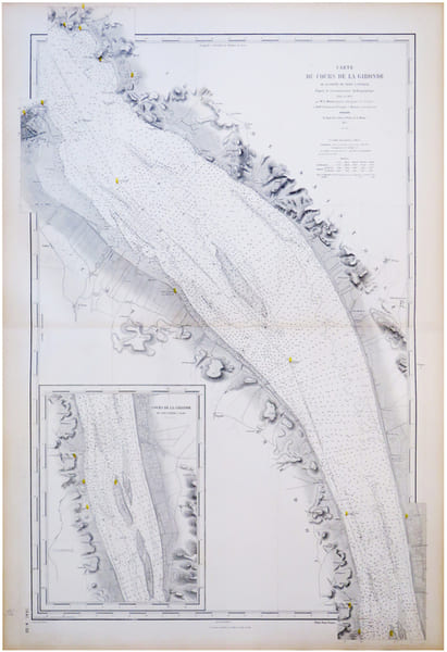  [GIRONDE] Carte du cours de la Gironde de la Pointe de Grave &agrave; Pauillac.. D&Eacute;P&Ocirc;T des CARTES et PLANS de la MARINE.