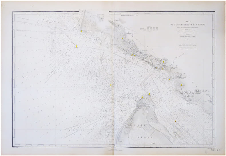  [GIRONDE] Carte de l'embouchure de la Gironde d'apr&egrave;s la reconnaissance hydrographique faite en 1874.. D&Eacute;P&Ocirc;T G&Eacute;N&Eacute;RAL DE LA MARINE.