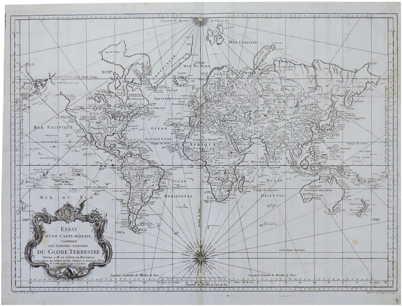Essay d'une carte r&eacute;duite, contenant les parties connues du globe terrestre.. BELLIN (Jacques-Nicolas).