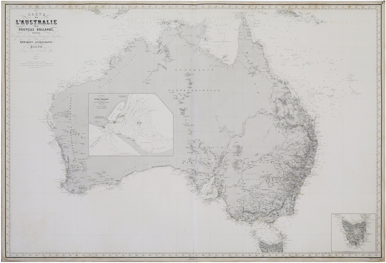  Carte de l'Australie ou Nouvelle Hollande, dressée d'après les derniers documents anglais.. ROBIQUET (Aimé).