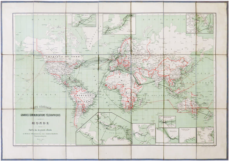  [T&Eacute;L&Eacute;GRAPHE] Carte g&eacute;n&eacute;rale des grandes communications t&eacute;l&eacute;graphiques du Monde.. BUREAU INTERNATIONAL des ADMINISTRATIONS T&Eacute;L&Eacute;GRAPHIQUES.