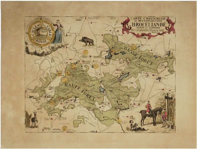  [FOR&Ecirc;T de BROC&Eacute;LIANDE] Carte chasseresse et mythologique de Broc&eacute;liande, For&ecirc;t de Paimpont.. DERVEAUX (Daniel).