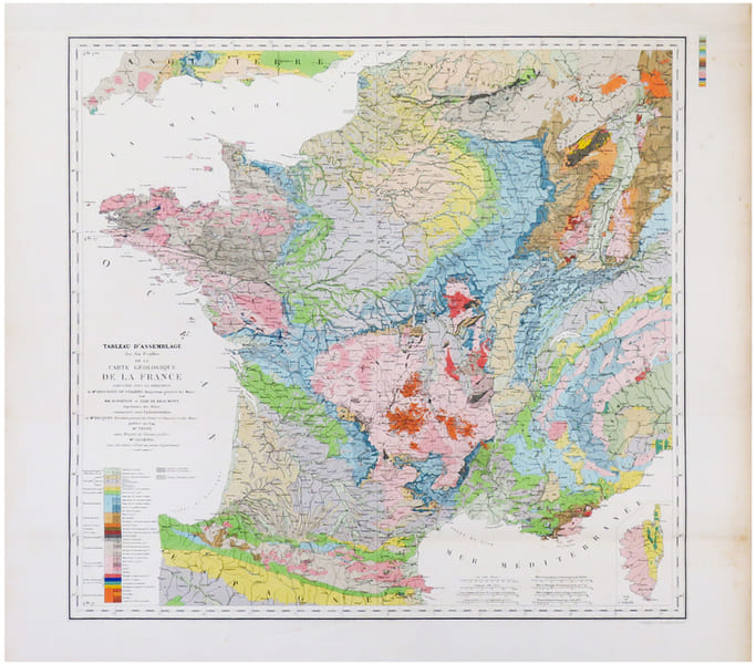  [G&Eacute;OLOGIE] Tableau d'assemblage des six feuilles de la Carte g&eacute;ologique de la France ex&eacute;cut&eacute;e sous la direction de M.r Brochant de Villiers, ...