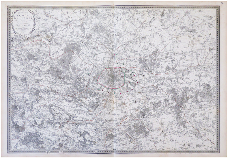  Carte topographique des environs de Paris, dressée d'après celle des Chasses.. BRUÉ (Adrien Hubert).