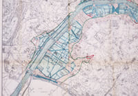  [INONDATIONS de 1910] Commission des Inondations. Plan de Paris indiquant les zones inondées par la crue de 1910 et rappelant les zones d'inondation superficielle de 1658.