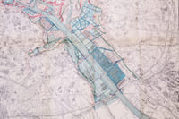 [INONDATIONS de 1910] Commission des Inondations. Plan de Paris indiquant les zones inondées par la crue de 1910 et rappelant les zones d'inondation superficielle de 1658.