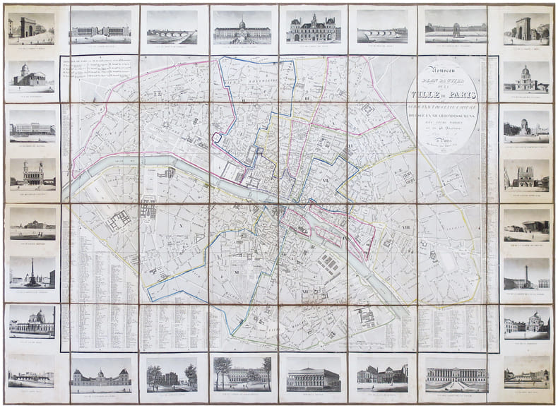  Nouveau plan routier de la ville de Paris ou Guide exact de cette capitale divis&eacute;e en XII arrondissemens avec leurs mairies et en 48 quartiers. Par ...