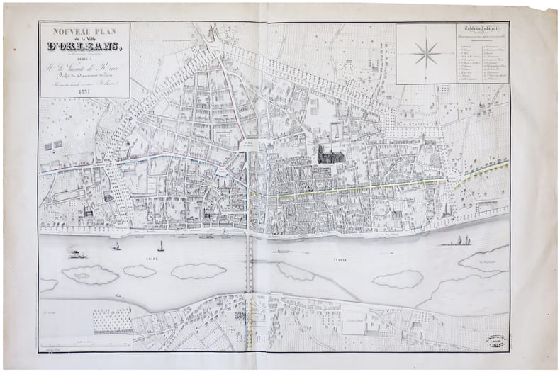  [ORL&Eacute;ANS] Nouveau plan de la ville d'Orl&eacute;ans, en perspective cavali&egrave;re. D&eacute;di&eacute; &agrave; Mr. le vicomte de Ricc&eacute;, pr&eacute;fet du d&eacute;partement du Loiret.. ADAM.