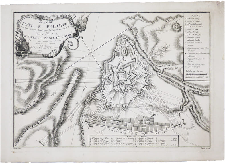 [MINORQUE] Plan du fort St. Phillippe avec les attaques. Lev&eacute; apr&egrave;s la capitulation du 28 juin 1756.. RITTMANN (Andr&eacute;).