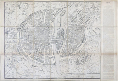 Ville, Cité, et Université de Paris. Plan en perspective, de la ville de Paris telle qu'elle étoit sous le règne de Charles IX.