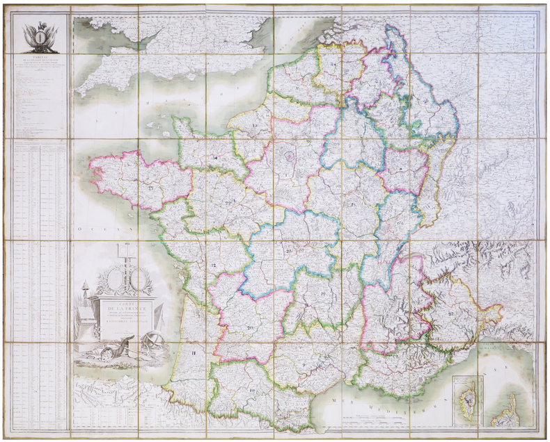  Carte de la France divisée en 108 départements, et subdivisée en arrondissemens communaux présentée à l'Assemblée Nationale. Corrigée en l'an VIII.. ...