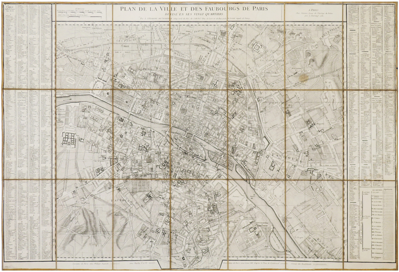  Plan de la ville et des faubourgs de Paris divisé en ses vingt quartiers.. ROBERT DE VAUGONDY (Didier).