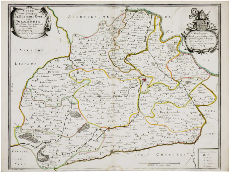  [&Eacute;VREUX] Carte du dioc&egrave;se de l'&eacute;vesch&eacute; d'&Eacute;vreux en Normandie.. DUVAL (Pierre).