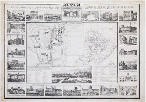  [AUTUN] Autun. L'antique Bibracte que César, après ses conquêtes, qualifia du nom de sœur et émule de Rome. Carte de l'arrondissement, plan de la ...