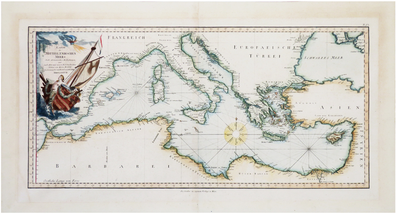  [MÉDITERRANÉE] Karte des Mittellændischen Meers.. BONNE (Rigobert) & SCHRÄMBL (Franz Anton).