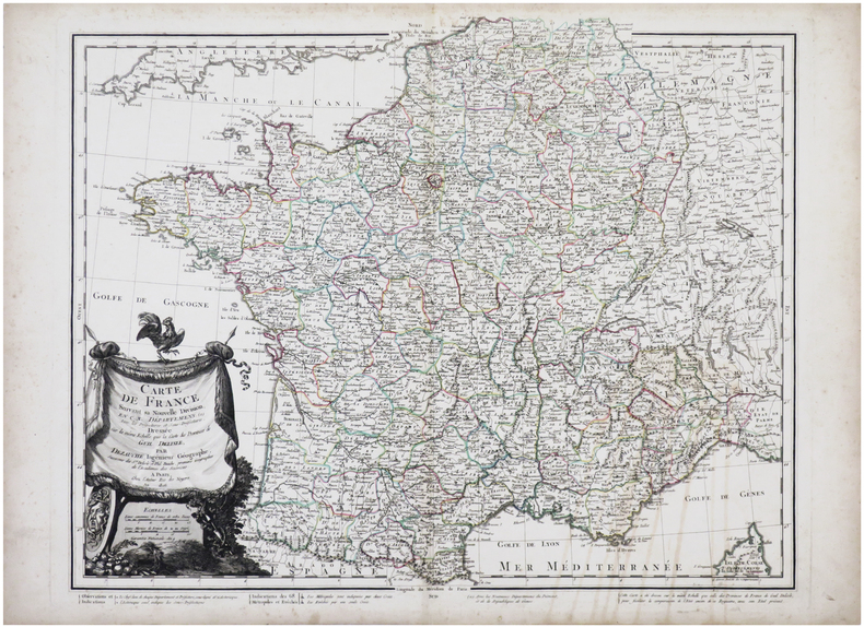  Carte de France suivant sa nouvelle division en CX départements, avec les préfectures et sous-préfectures.. DEZAUCHE (Jean-Claude).