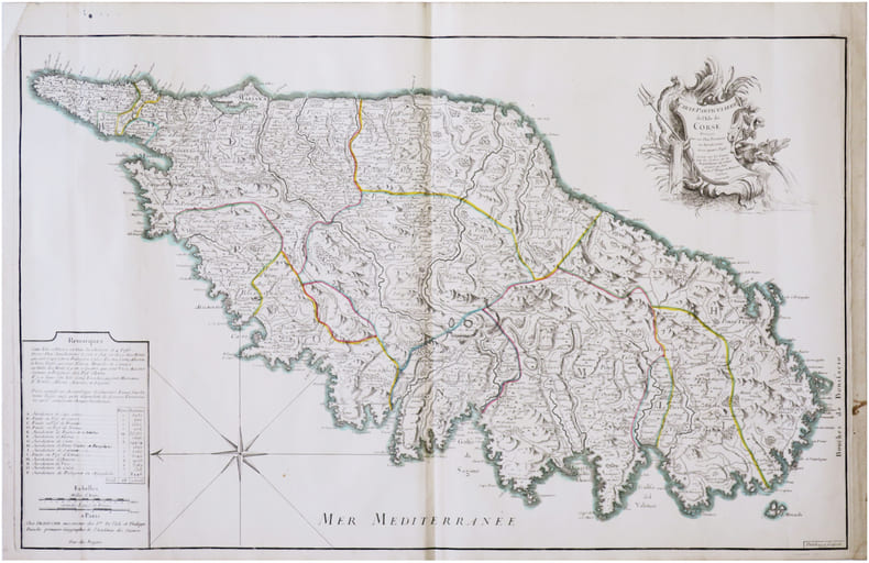  [CORSE] Carte particuli&egrave;re de l'isle de Corse divis&eacute;e par ses dix provinces ou juridictions et ses quatre fiefs. Lev&eacute;e sur les lieux par les ordres ...