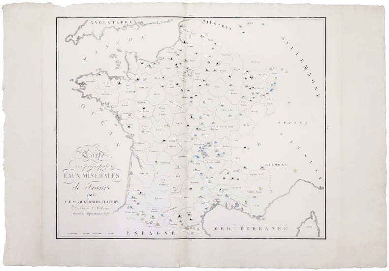 [EAUX MIN&Eacute;RALES] Carte des principales eaux min&eacute;rales de France.. GAULTIER de CLAUBRY (Charles-Emmanuel-Simon).
