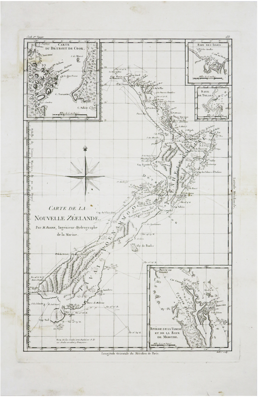  [NOUVELLE-ZÉLANDE] Carte de la Nouvelle Zéelande.. BONNE (Rigobert & COOK (James).