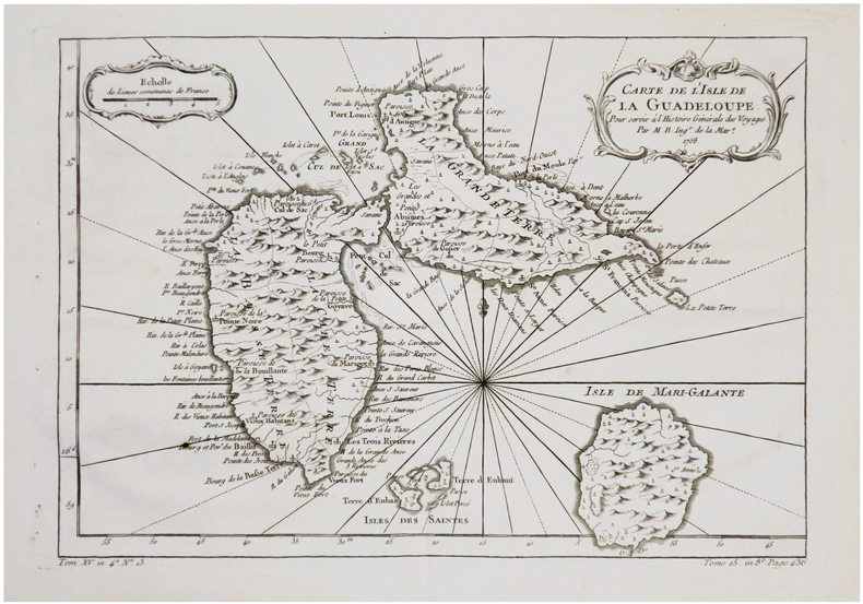  [GUADELOUPE] Carte de l'isle de la Guadeloupe.. BELLIN (Jacques-Nicolas).
