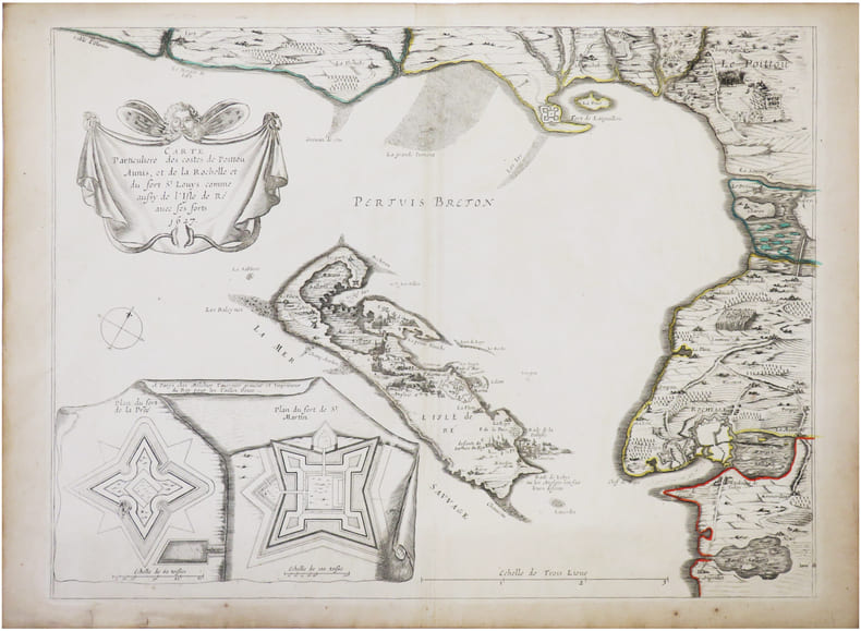  [&Icirc;LE de R&Eacute;] Carte particuli&egrave;re des costes de Poittou Aunis, et de La Rochelle et du fort S.t Louys comme aussy de l'isle de R&eacute; avec ses forts 1627.. ...