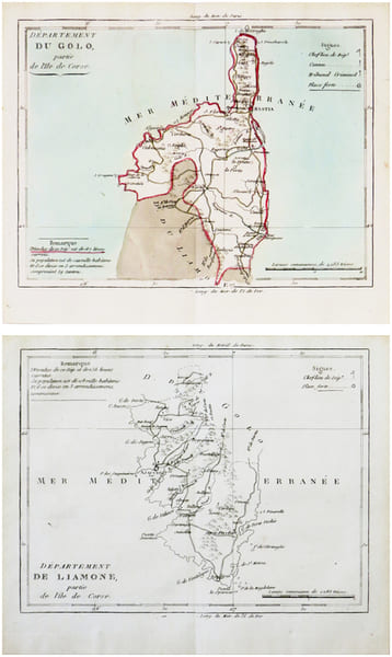  [CORSE] D&eacute;partement du Golo, partie de l'&icirc;le de Corse – D&eacute;partement de Liamone, partie de l'&icirc;le de Corse.. BRION de la TOUR (Louis) & LAVALL&Eacute;E ...