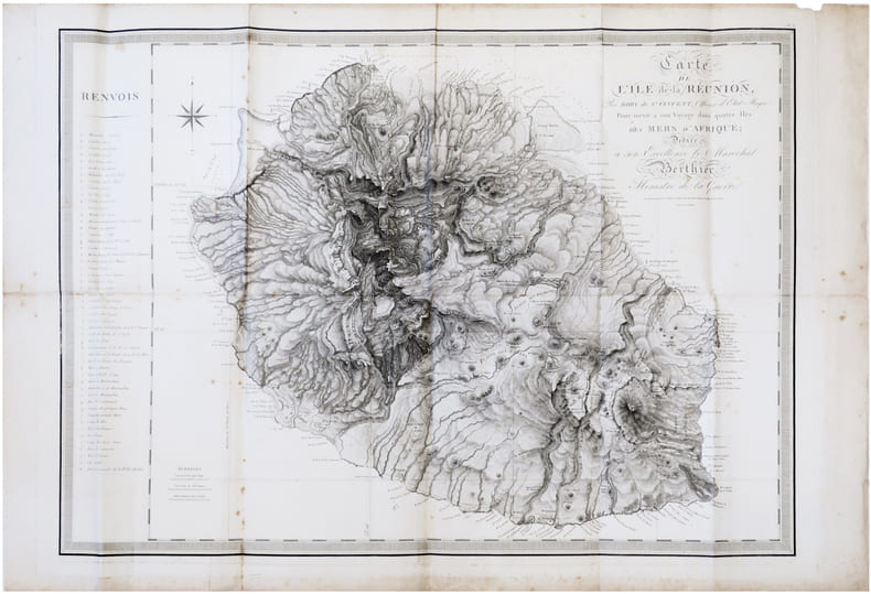  [&Icirc;LE de la R&Eacute;UNION] Carte de l'&icirc;le de la R&eacute;union, par Bory de S.t Vincent, officier d'&Eacute;tat-Major, pour servir &agrave; son Voyage dans quatre &icirc;les des mers ...
