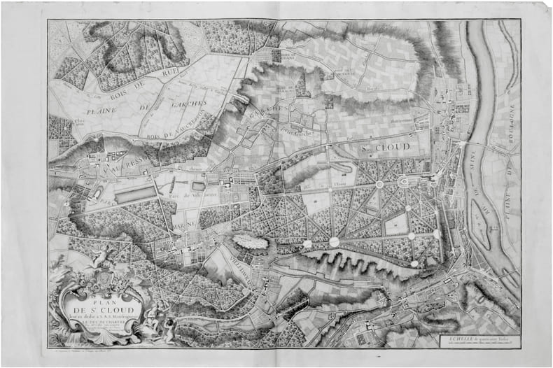  [SAINT-CLOUD] Plan de St. Cloud lev&eacute; et d&eacute;di&eacute; &agrave; S.A.S. Monseigneur le duc de Chartre.. DELAGRIVE (Jean, abb&eacute;).