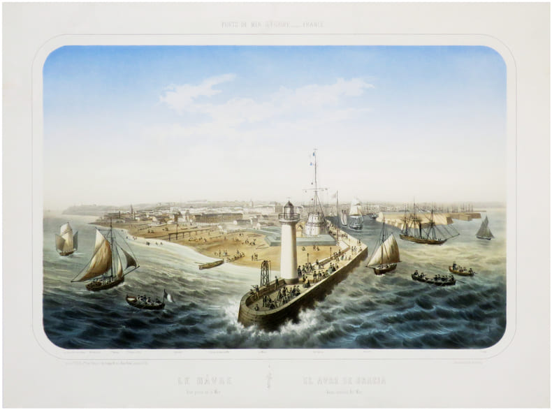  [LE HAVRE] Le H&acirc;vre. Vue prise de la mer - El Avre de Gracia. Vista tomada del mar.. DEROY (Isidore).
