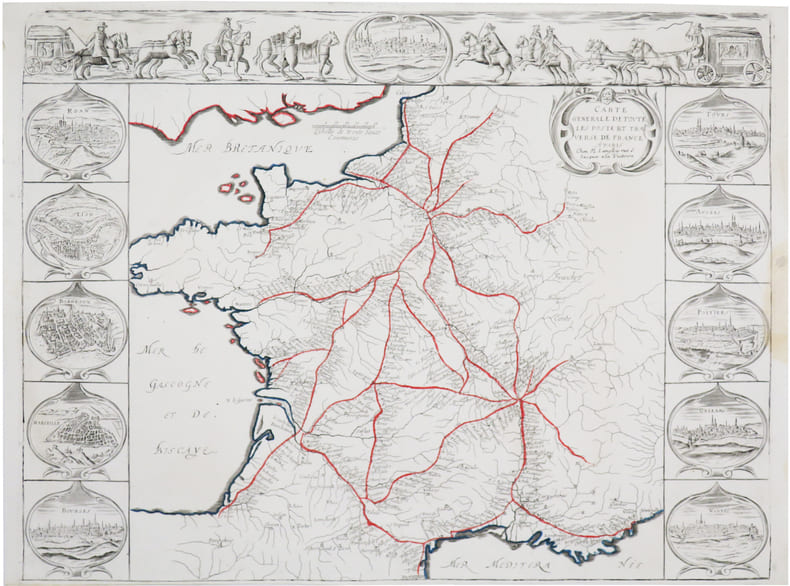  [POSTES] Carte g&eacute;n&eacute;rale de toute les poste et traverse de France.. LANGLOIS (Nicolas).