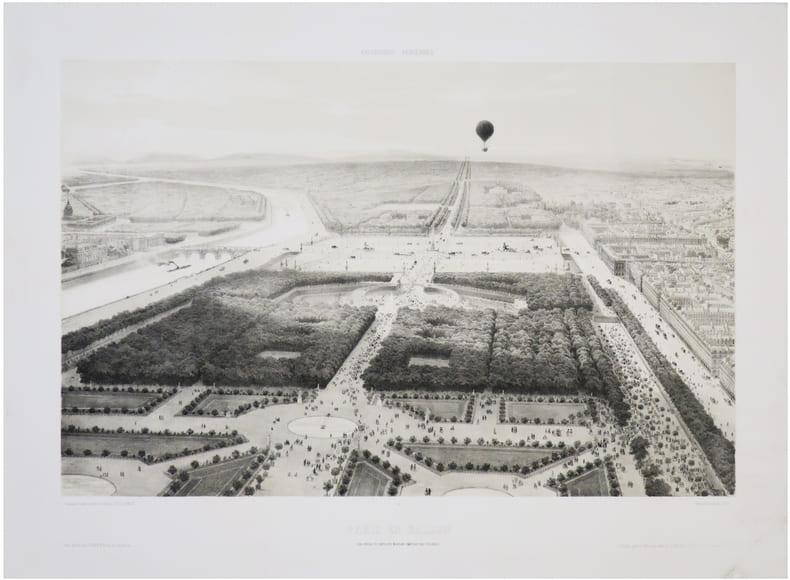  Excursions a&eacute;riennes. Paris en ballon. Vue prise du Pavillon Marsan (Ch&acirc;teau des Tuileries).. ARNOUT (Louis Jules).