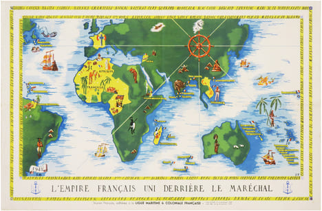  [PROPAGANDE SECONDE GUERRE MONDIALE] L'Empire français uni derrière le Maréchal. Jeunes Français, adhérez à la Ligue Maritime & Coloniale Française.. ...