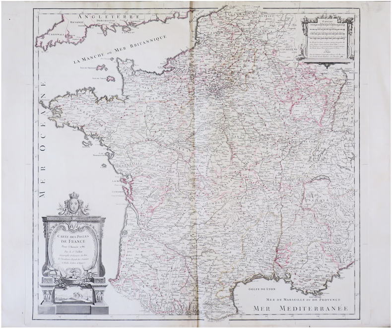  [POSTES] Carte des postes de France pour l'année 1780.. JAILLOT (Jean-Baptiste Michel Renou de Chauvigné, dit).