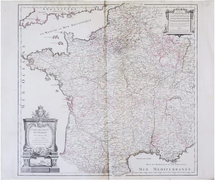  [POSTES] Carte des postes de France pour l'ann&eacute;e 1780.. JAILLOT (Jean-Baptiste Michel Renou de Chauvign&eacute;, dit).