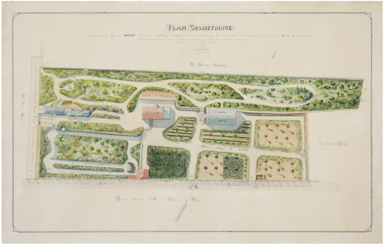  [DOUBS] Plan géométrique de la propriété de Monsieur Bossy, sise lieu-dit à Champ-Forgeron, territoire de Besançon.. SARRAZIN (E. C.).