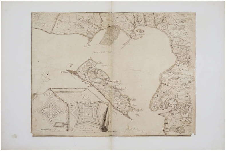  [&Icirc;LE de R&Eacute;] [Carte particuli&egrave;re des costes de Poittou, Aunis, et de La Rochelle et du fort St Louys comme aussy de l'Isle de R&eacute; avec ses forts].. ...