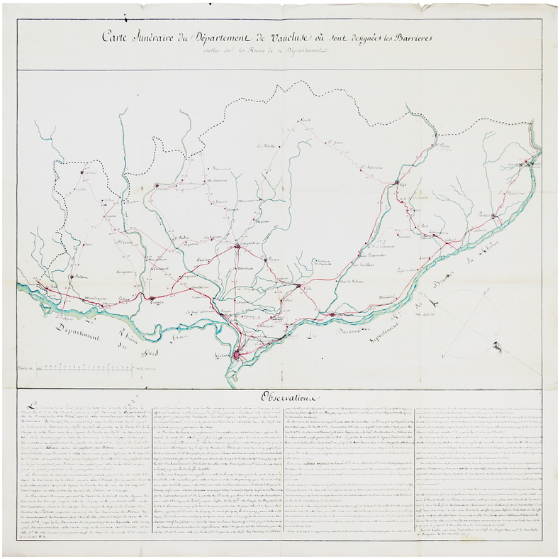  [VAUCLUSE] Carte itinéraire du département de Vaucluse où sont désignées les barrières établies sur les routes de ce département.. [ANONYME].