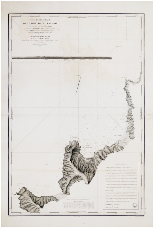  [CHILI] Plan d'atterrage de la baie de Valparaiso.. DU PETIT-THOUARS (Louis-Marie Aubert).