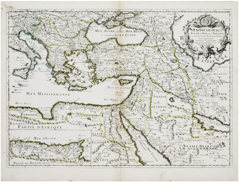  [EMPIRE OTTOMAN] L'Empire des Turcs, en Europe, en Asie, et en Afrique, avecque les principales routes qu'y tiennent les caravanes.. DUVAL (Pierre).