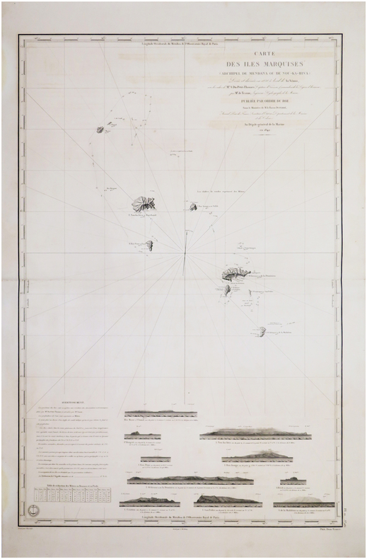  [ÎLES MARQUISES/POLYNÉSIE FRANCAISE] Carte des îles Marquises (archipel de Mendana ou de Nou-Ka-Hiva).. DU PETIT-THOUARS (Louis-Marie Aubert).