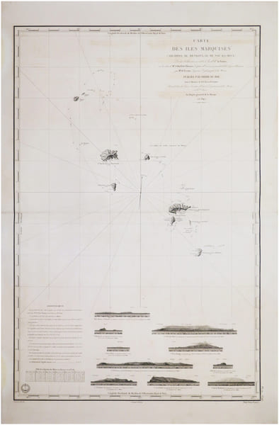  [&Icirc;LES MARQUISES/POLYN&Eacute;SIE FRANCAISE] Carte des &icirc;les Marquises (archipel de Mendana ou de Nou-Ka-Hiva).. DU PETIT-THOUARS (Louis-Marie Aubert).