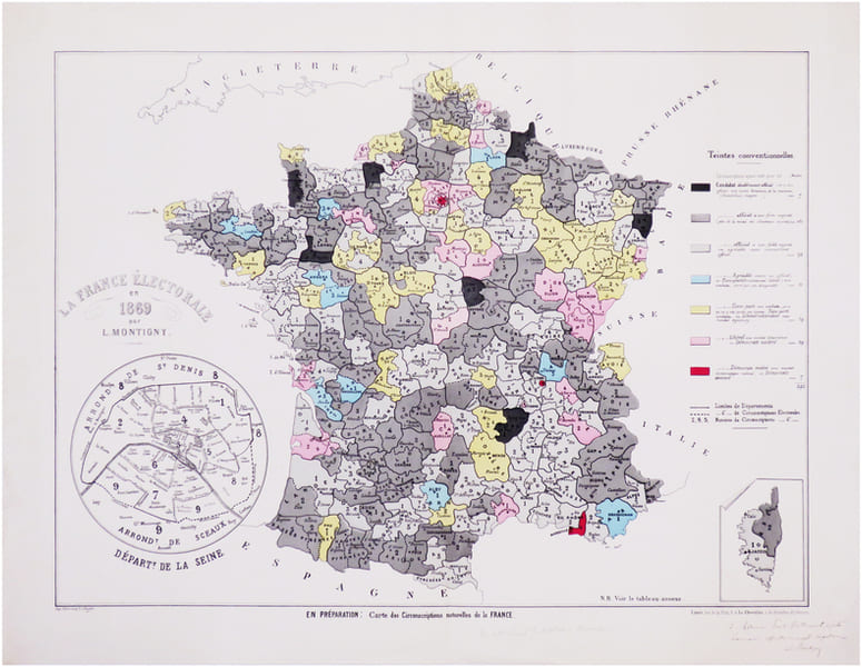  [&Eacute;LECTIONS L&Eacute;GISLATIVES de 1869] La France &eacute;lectorale en 1869.. MONTIGNY (L&eacute;on).