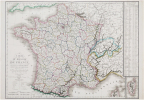  Carte du royaume de France divisé en 86 départemens, préfectures, sous-préfectures, comprenant aussi les places-fortes, archevêchés, évêchés, ...