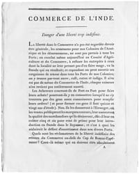 Commerce de l'Inde. Danger d'une liberté trop indéfinie.