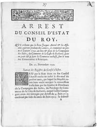 Arrest du conseil d'estat du roy, qui ordonne que le sieur Jacques Auriol & ses associez joüiront pendant dix années, à commencer au premier janvier 1731, au lieu & place de la Compagnie des Indes, du commerce de la coste de Barbarie, pour en jouir & y faire commerce exclusif, sous le nom de Compagnie d'Afrique.