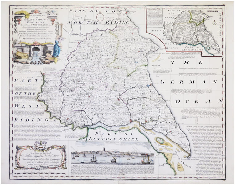  [YORKSHIRE] An accurate map of the East Riding of York Shire divided into its wapontakes &c.. BOWEN (Emanuel).