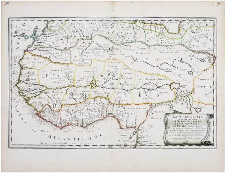  L'Afrique, ou Lybie ult&eacute;rieure o&ugrave; sont le Saara, ou D&eacute;sert, le Pays des N&egrave;gres, la Guin&eacute;e, et les pays circonv.. SANSON d'ABBEVILLE (Nicolas).