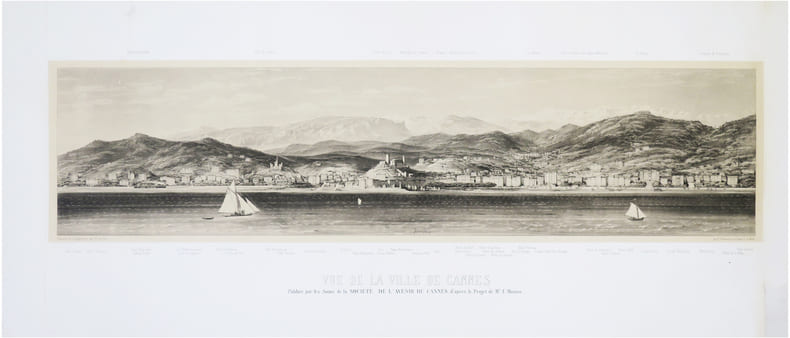  [CANNES] Vue de la ville de Cannes, publi&eacute;e par les soins de la Soci&eacute;t&eacute; de l'Avenir de Cannes, d'apr&egrave;s le projet de M.r F. Mouton.. PETIT (Victor).