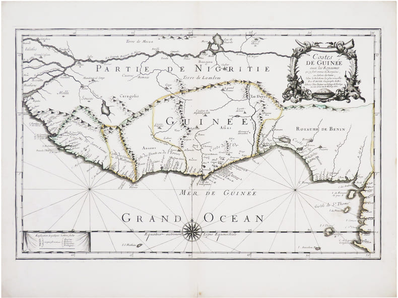  [LIB&Eacute;RIA/C&Ocirc;TE d'IVOIRE/GHANA] Costes de Guin&eacute;e avec les royaumes qui y sont connus des Europ&eacute;ens au dedans des terres.. DUVAL (Pierre).